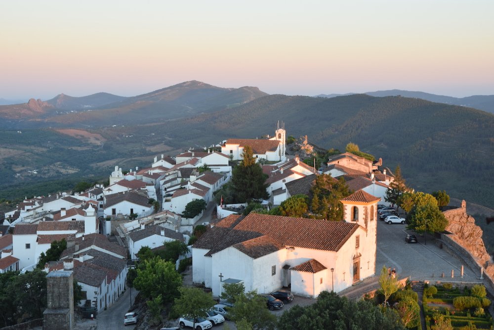View of Marvão at dusk, taken from the castle, Alto Alentejo scenery