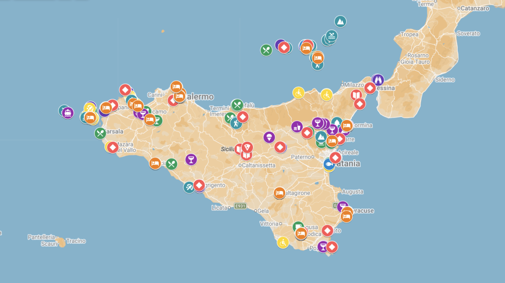 Sicily Travel Planning Map with pins